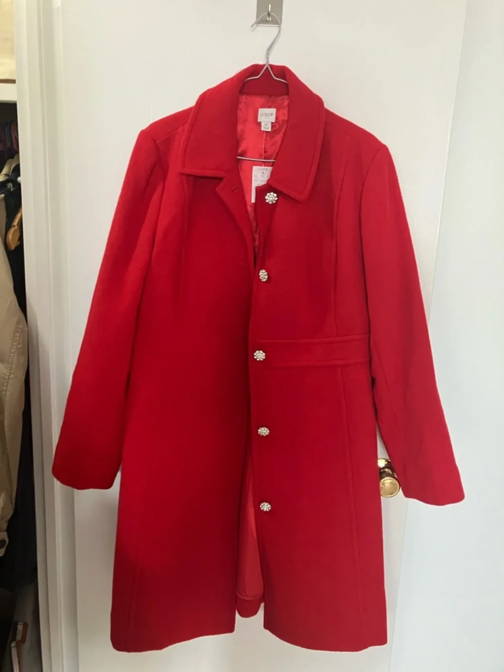 J. Crew Red Wool Blend Pea Coat with Decorative Buttons - Picture 1 of 3